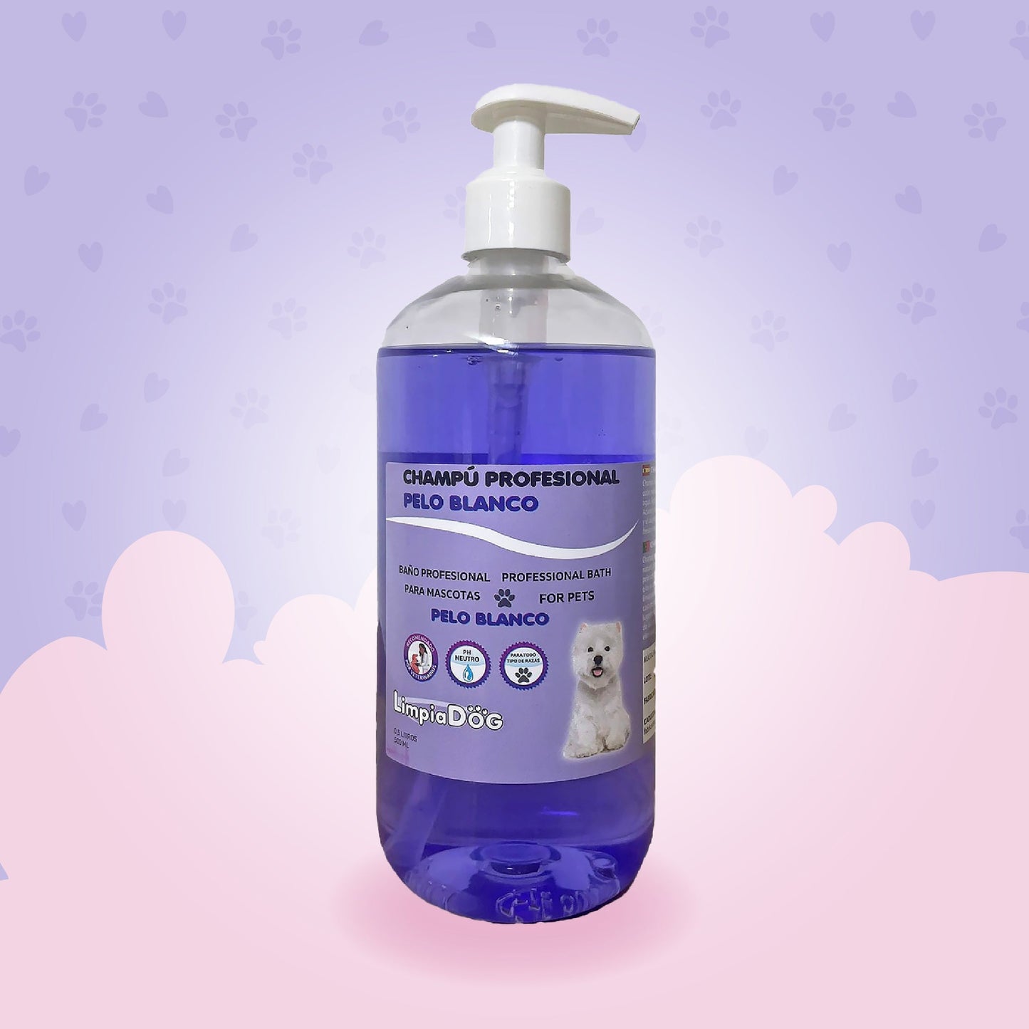 Shampoing Spécial Blanc Éclatant : Illuminez le pelage de votre animal d'un blanc éclatant 500 ml