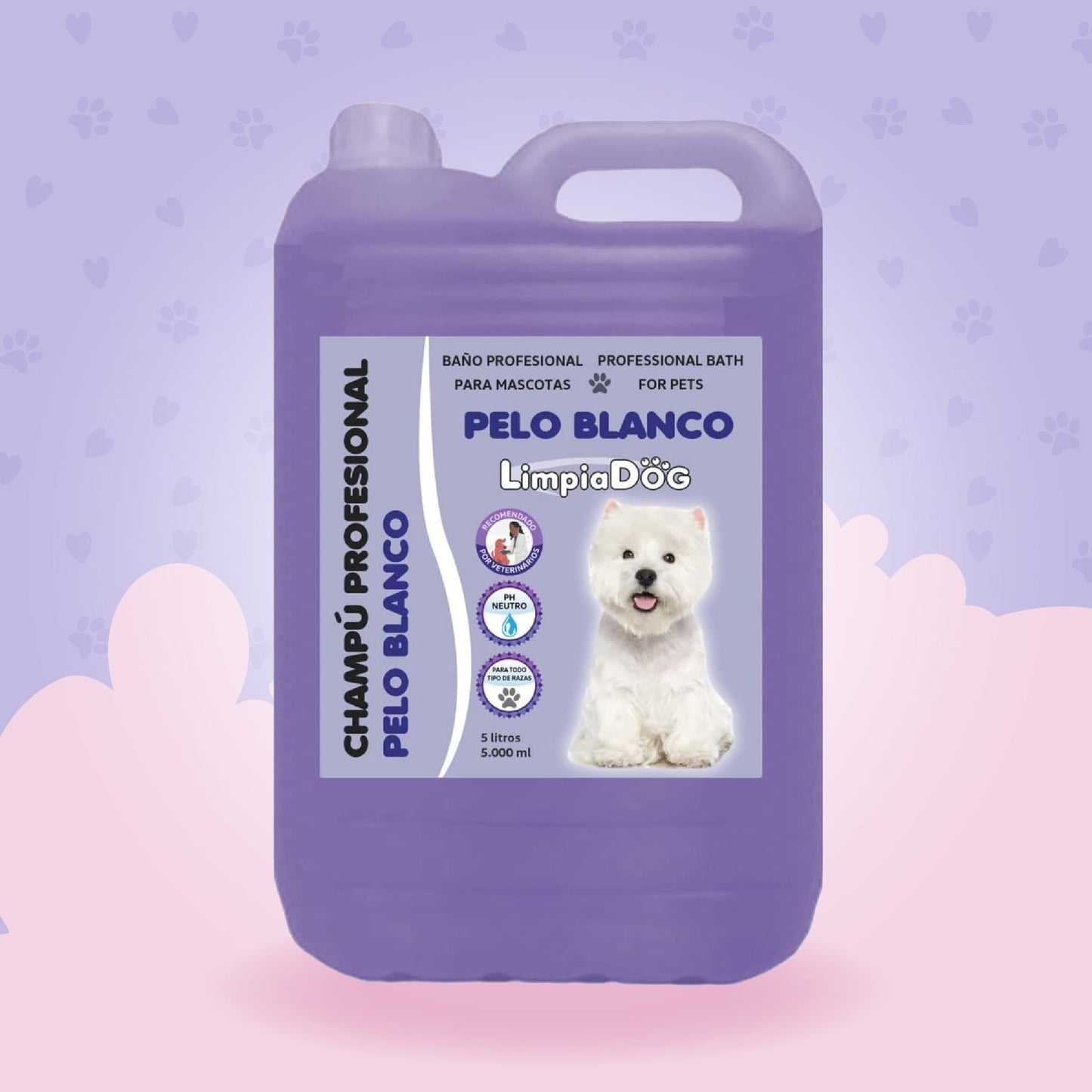 Champú Especial para Blanco Radiante: Ilumina el Pelaje de tu Mascota con un Blanco Deslumbrante 5L